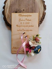 Papiernictvo - Kvetinová drevena pohľadnica k sobášu personalizovana _viac farieb - 12319450_