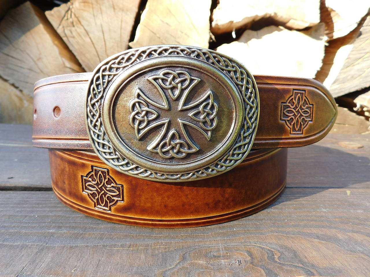 Kožený opasok 4 cm - Keltský kríž