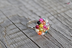 Prstene - pestrofarebný prsteň s transparentnými ♥ - 12328491_
