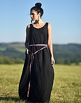 Šaty - Lněné maxi šaty Noir (M) - 12327975_