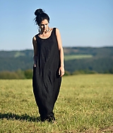 Šaty - Lněné maxi šaty Noir - 12327978_