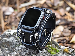 Náramky - Bajkerský kožený remienok pre apple hodinky čierny - 12329328_