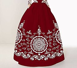 Sukne - FLORAL FOLK " Slovenská ornamentika ", spoločenská sukňa (terakota + biely ornament) - 12335413_