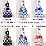 Šaty - FLORAL FOLK " Slovenská ornamentika ", spoločenské dlhé šaty (Biela + tmavomodrý akvarel) - 12338000_