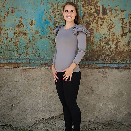 Topy, tričká, tielka - Dámske tričko s volánikom light grey organic - 12340487_