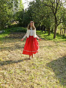 Sukne - Dámska ľanová sukňa červená - 12337753_