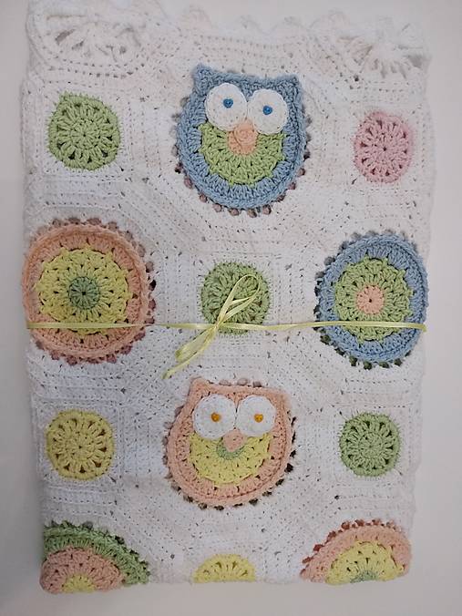 Detský textil - Veselá sovičková deka + papučky - 12339294_