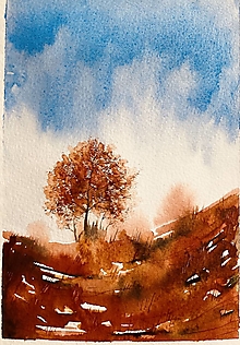 Obrazy - Originál akvarel Jesenné pole - 12342221_