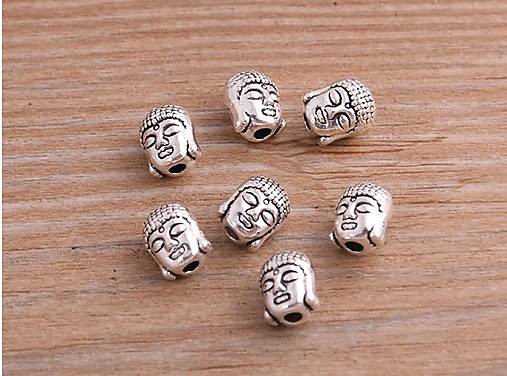 Korálky - Kovová korálka hlava Budha, 1 ks (platina) - 12342513_