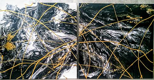 Deň a noc - diptych 120x 60 cm - akryl - čierna, biela, zlatá