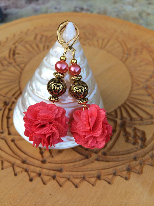 Náušnice - náušnice lososovo zlaté - 12344342_