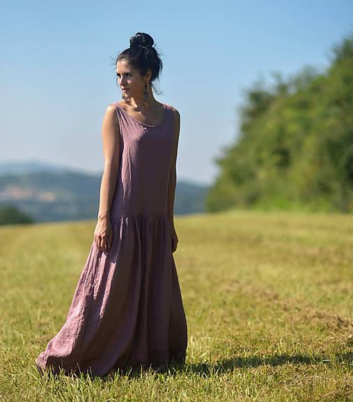 Šaty - Maxi lněné Roses Séchées (S) - 12351381_