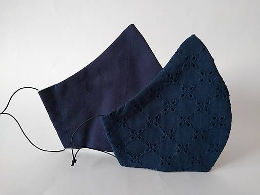 Dizajnové rúško modré romantické s madeirou dvojvrstvové  tvarované