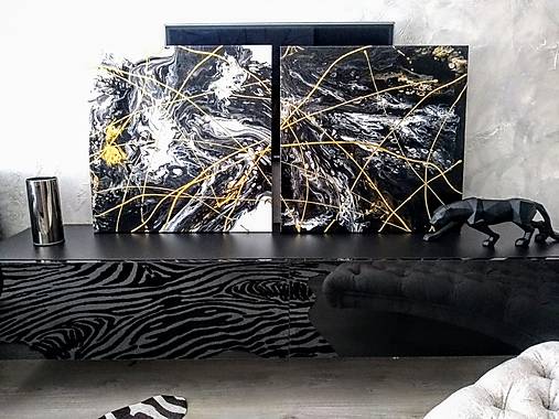 Deň a noc - diptych 120x 60 cm - akryl - čierna, biela, zlatá