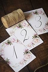 Papiernictvo - Číslovanie na svadobný stôl - ružové kvety - 12360127_