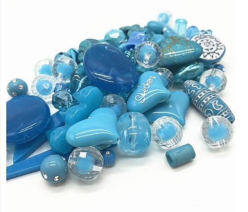 Korálky - Akrylové korálky mix 20 g, 1 balenie (modré) - 12361670_
