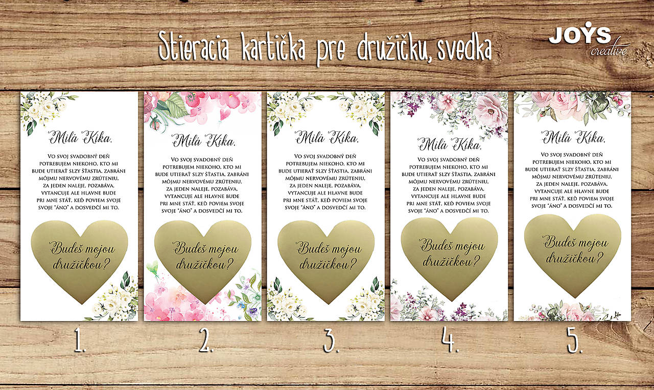 Stieracia kartička pre družičku, svedkyňu (vyššia)