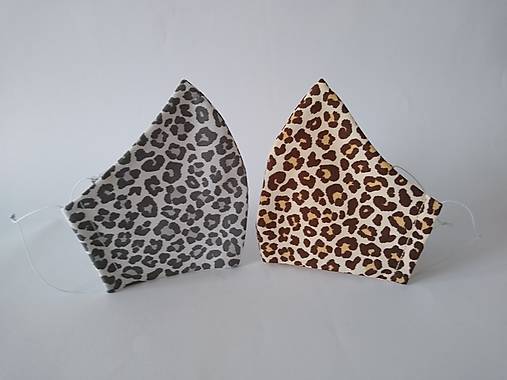 Dizajnové rúško leopard šedé tvarované dvojvrstvové