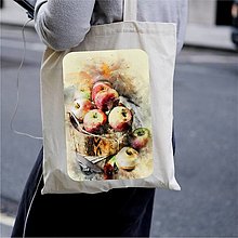 Nákupné tašky - Taška 100% bavlnené plátno / Košík s jabĺkami No.1 - 12368006_