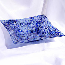 Nádoby - Misa modrá české bublinkové sklo 30 x 30 cm, hĺbka 8 cm - 12368362_