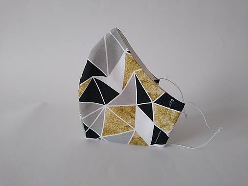 Dizajnové rúško trojuholníky farebné prémiová bavlna antibakteriálne s časticami striebra dvojvrstvové tvarované