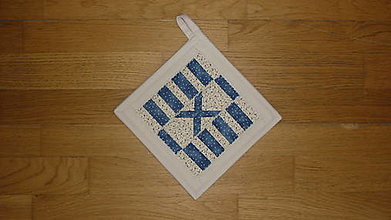 Úžitkový textil - Chňapka béžovo-modrá (pruhy) - 12373406_