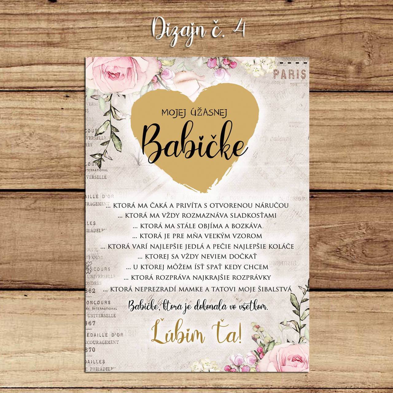 Tabuľka pre babku, darček pre babku (4. ("old" pozadie s ružami))