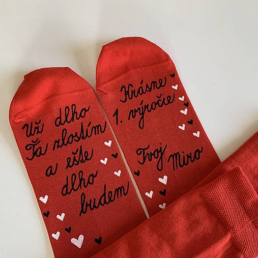 Maľované ponožky k výročiu SVADBY (červené)