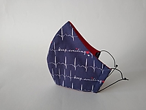 Rúška - Dizajnové rúško EKG modré tvarované dvojvrstvové - 12375777_