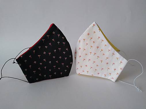 Dizajnové rúško mini tulipán čierne tvarované dvojvrstvové