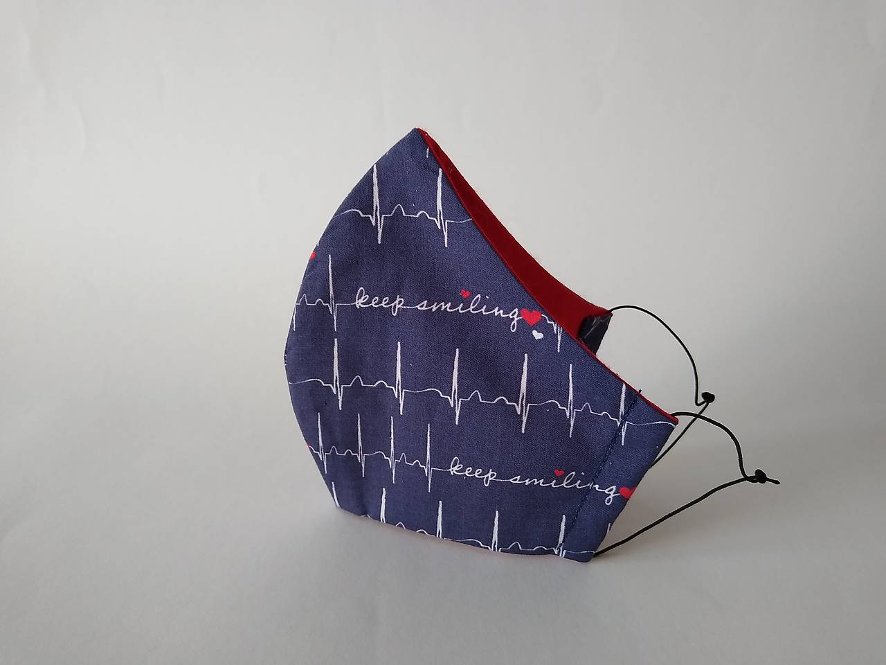 Dizajnové rúško EKG modré tvarované dvojvrstvové