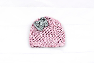 Detské čiapky - Ružovo-šedá čiapka MERINO/BAVLNA - 12376885_