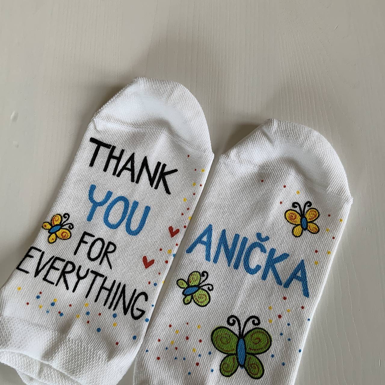 Maľované ponožky ako poďakovanie (s (modrou))