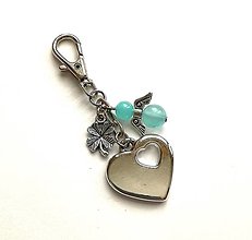 Kľúčenky - Kľúčenka "srdce" s minerálovým anjelikom (Jadeit tyrkys) - 12381765_