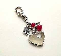 Kľúčenky - Kľúčenka "srdce" s minerálovým anjelikom (Jadeit vínový) - 12381775_