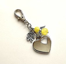 Kľúčenky - Kľúčenka "srdce" s minerálovým anjelikom (Jadeit žltý) - 12381780_