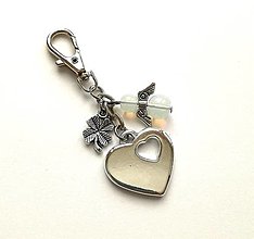 Kľúčenky - Kľúčenka "srdce" s minerálovým anjelikom (Opalit) - 12381816_