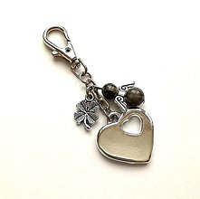 Kľúčenky - Kľúčenka "srdce" s minerálovým anjelikom (Jaspis šedý) - 12381851_
