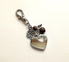 Kľúčenky - Kľúčenka "srdce" s minerálovým anjelikom (Jaspis leopardí) - 12381853_