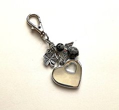 Kľúčenky - Kľúčenka "srdce" s minerálovým anjelikom (Obsidián vločkový) - 12381871_