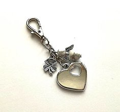 Kľúčenky - Kľúčenka "srdce" s minerálovým anjelikom (Howlit) - 12381893_
