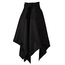 Sukne - LINA - ľanová asymetrická sukňa s výraznou viazačkou (Čierna) - 12382594_