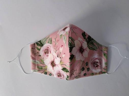 Dizajnové rúško vintage rose s časticami striebra prémiové dvojvrstvové