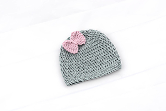 Detské čiapky - Šedo-ružová čiapka MERINO/BAVLNA - 12389463_