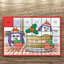 Papiernictvo - Adventný kalendár tučniaci v kuchyni (jahodová torta) - 12388383_