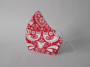 Rúška - Dizajnové rúško vtáčik červené prémiové tvarované dvojvrstvové - 12392965_