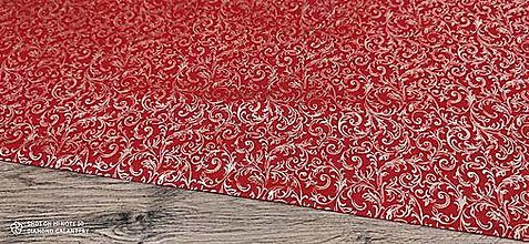 Textil - Bavlnená látka - Ornament zlatý na červenom - cena za 10 cm - 12396250_
