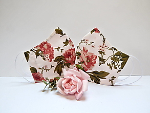 Rúška - Tvarované dvojvrstvové rúško - romantické kvety - 12394434_