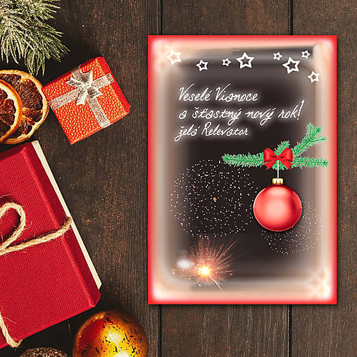 Vianočná pohľadnica ohňostroj a guľa (čistá)