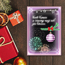 Grafika - Vianočná pohľadnica ohňostroj a guľa (pruhy) - 12394787_